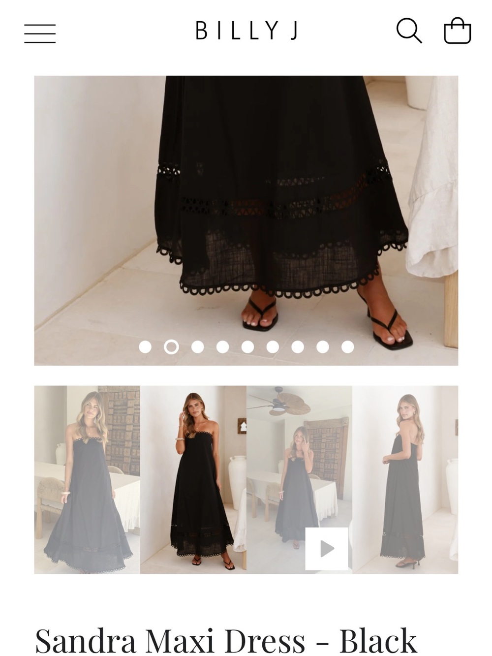 Classic Strapless Black Maxi Dress with Eyelet Trim - Picture 3 of 4